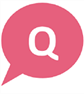 Pink speech bubble with the letter Q in the middle